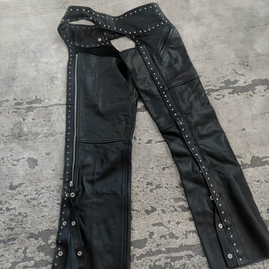 Leather Studded Chaps, Black Size Small